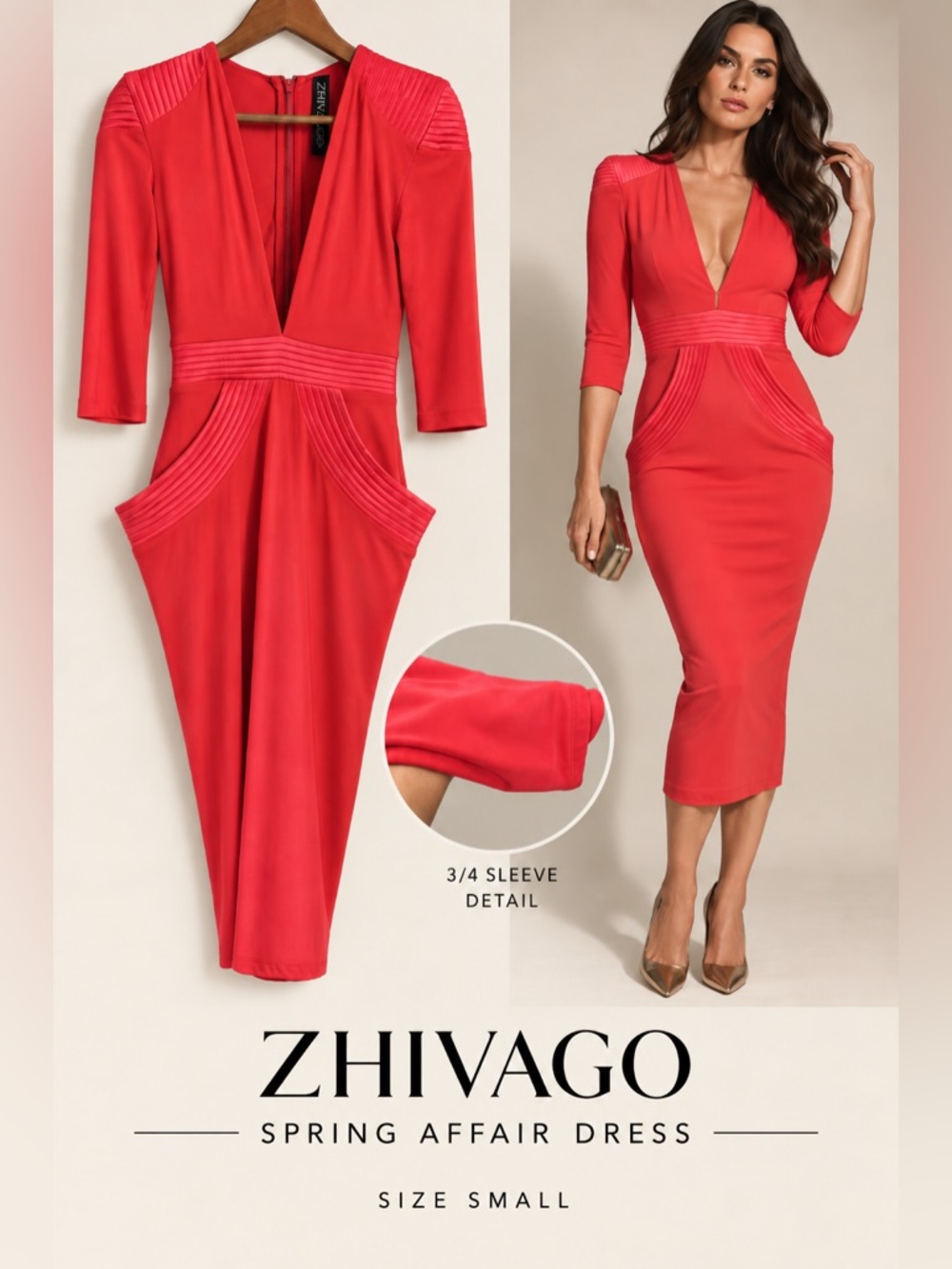 ZHIVAGO Spring Affair Coral Red Midi Dress Size S